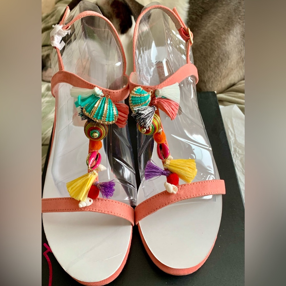 Betsey Johnson Coral and Black Sandals  ORIG $175  SELL $70 size 9.5